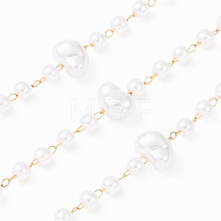 304 Stainless Steel & ABS Plastic Pearl Round & Nuggets Bead Cable Chains CHS-G048-05G-1