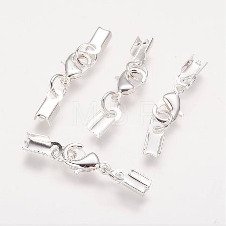 Silver Color Plated Brass Clip Ends X-KK-G144-S-1