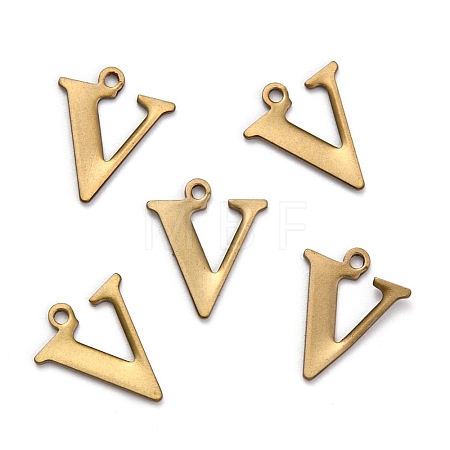 304 Stainless Steel Alphabet Charms STAS-H122-V-AB-1