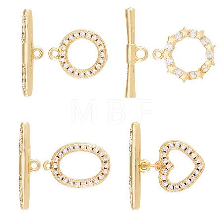 4Sets 4 Styles Brass Micro Pave Clear Cubic Zirconia Toggle Clasps KK-TA0008-81-1