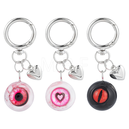 3Pcs 3 Colors Eye Alloy Resin Pendant Keychains KEYC-PH0002-38-1