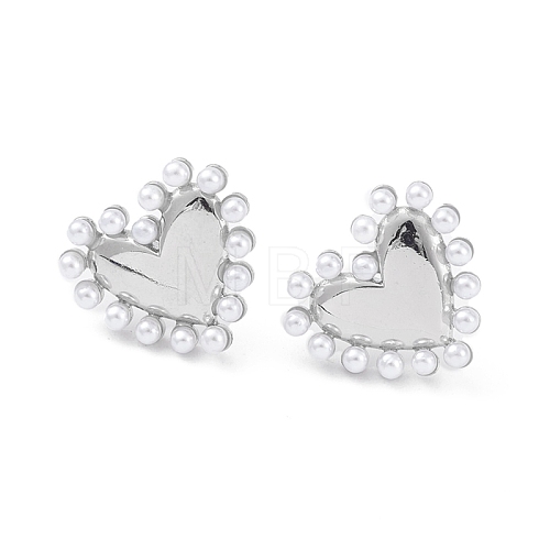 Heart Rack Plating Brass Stud Earrings for Women EJEW-K245-13P-1