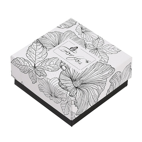 Flower Print Cardboard Paper Jewelry Storage Boxes CON-P022-01C-1