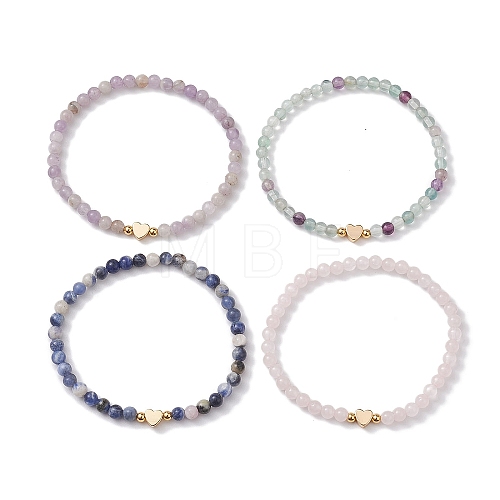 Natural Mixed Gemstone Round Beaded Stretch Bracelets BJEW-JB10234-1