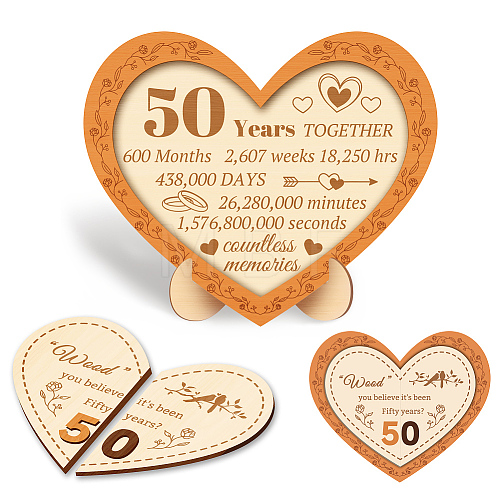 Wood Heart Shape Anniversary Commemorative Display Decorations AJEW-WH00424-003-1