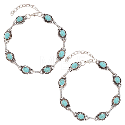 ANATTASOUL 2Pcs Acrylic Imitation Turquoise Oval Link Chain Anklet AJEW-AN0001-04-1