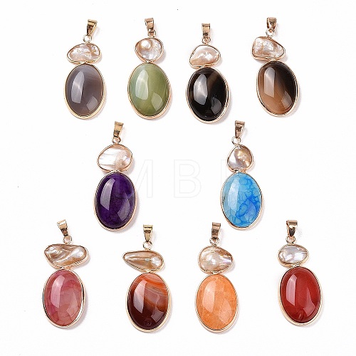 Natural Agate with Natural Shell Pendants G-G990-01A-KCG-1