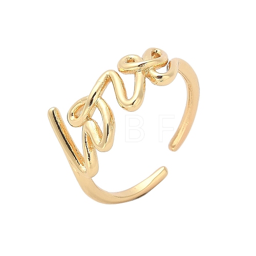 Word Love Brass Open Cuff Ring for Women RJEW-A040-04G-1