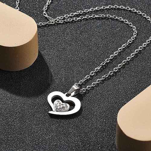 304 Stainless Steel Crystal Rhinestone Heart Pendant Cable Chain Necklaces for Women NJEW-Z056-01D-P-1