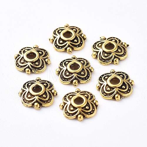 4-Petal Tibetan Style Alloy Flower Bead Caps TIBE-S222-AG-NR-1