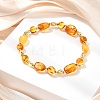 Natural Amber & Brass Beaded Stretch Bracelets for Women Men BJEW-JB13700-1