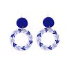 Acrylic Blue and White Porcelain Printed Dangle Stud Earrings FS-WG917E7-03-1