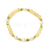 Round Natural Golden Silk Jade & Cultured Freshwater Pearl & Brass Beaded Stretch Bracelets for Women BJEW-JB14060-02-3