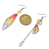 4 Set 4 Color Resin Wing with Feather Asymmetrical Earrings EJEW-TA00175-2