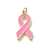 October Breast Cancer Pink Awareness Ribbon Brass Enamel Pendants KK-S517-04F-G-1