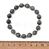 Natural Hawk's Eye & Brass Round Beads Stretch Bracelets for Women Men BJEW-JB13858-4