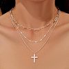 3Pcs Brass Paperclip Chain 3 Layer Pendant Necklaces for Women WGF7A64-08-1