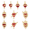 10Pcs 5 Styles Brass with Glass Dark Red Sacred Heart Connector Charms KK-TA0008-63-1