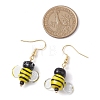 Bees Glass with Brass Dangle Earrings for Women EJEW-TA00548-3