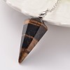 Platinum Tone Brass Tiger Eye Cone Hexagonal Pointed Dowsing Pendulums MAK-M015-01D-2