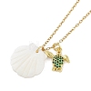 Summer Beach Brass Cubic Zirconia Sea Animal Pendant Necklaces for Women NJEW-B118-03G-04-1