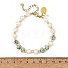 Rondelle Natural Larimar and Potato Natural Cultured Freshwater Pearl Beaded Bracelets BJEW-JB14435-4