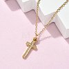 304 Stainless Steel Crystal Rhinestone Cross Pendant Necklaces NJEW-S442-08G-2