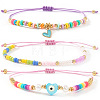 3Pcs Glass Seed Bead & Resin & Brass Braided Bead Bracelets LW3639-5-6