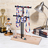 Double Black T Bar Iron Ring Organizer Holder with Wooden Trays ODIS-WH0086-230-4