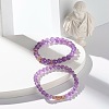Natural Amethyst Round Beads Stretch Bracelets Set BJEW-JB06980-02-4