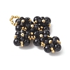 Natural Black Onyx Round Beads & Glass Seed Beaded Cross Pendants PALLOY-MZ01151-02-3