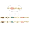 Natural Mixed Gemstone Column & Clear Cubic Zirconia Flat Round Link Chain CHC-G017-01G-2