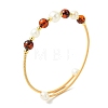 Copper French Wire & Round Natural Amber & Cultured Freshwater Pearl Cuff Bangle for Women BJEW-JB13990-3