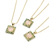 Natural Rose Quartz & Green Aventurine Rectangle Pendant Necklace NJEW-B089-01G-03-1