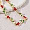 Brass Glass Flower Link Chain Bracelets KK-CBA7DFA-01G-09-2