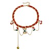 Christmas Alloy Enamel Deer Santa Claus Moon Pendant PU Leather Cord Bib Necklaces for Women FS-WG9C2A3-01-1