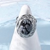 Oval Natural Snowflake Obsidian Finger Rings RJEW-M063-01P-17-2