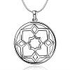 Silver Plated Brass Flat Round Pendant Necklaces NJEW-BB08235-1