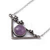 Natural Amethyst Triangle with Flower Pendant Necklace NJEW-P274-01AS-02-3