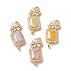 Brass Pave Clear Cubic Zirconia Flower Rectangle Links Connector Charms KK-C062-022G-1