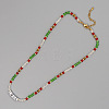 Christmas Theme Glass & Imitaiton Pearl & Brass LOVE Bicone Beaded Necklaces GF3195-10-1