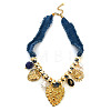 316L Surgical Stainless Steel & Resin & Plastic Pearl Heart Pendant Denim Cloth Bib Necklaces for Women WGD44EE-01-1