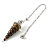 Resin Dowsing Pendulum Pendants with Natural Tiger Eye Chips inside and Iron Chain & Alloy Caps GG-CBAEAD2-01D-2