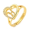 Heart with Letter Rack Plating Brass Micro Pave Cubic Zirconia Adjustable Rings for Women RJEW-I105-06G-Y-1