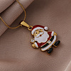 304 Stainless Steel Enamel Red Christmas Santa Claus Pendant Necklaces RP2300-1