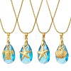 Ocean Alloy Sea Animal and Faceted Glass Teardrop Pendant Brass Round Snake Chain Necklaces for Women NJEW-JN05915-01-2