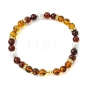 Nautral Amber & Shell Pearl Round Beads Stretch Bracelets for Women BJEW-JB13897-3