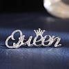 Crystal Rhinestone Crown with Word Queen Safety Pin Brooch GIPO-PW0001-003S-1