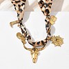 Cowboy 304 Stainless Steel & Natural Tiger Eye Cattle Heart Boot Pendant Necklaces NJEW-F372-01G-1