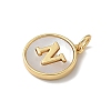 Brass Pave Natural Shell Flat Round with Letter Charms KK-Z115-13G-N-2